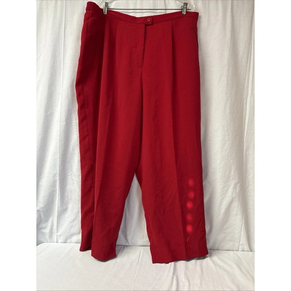 Lined Dress Pants Women Sz 20 Solid Red Pleated Front Elastic Waistbnd 40x26